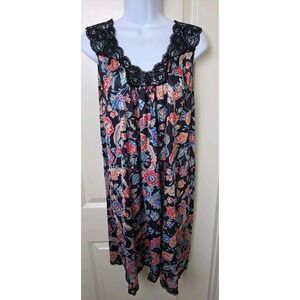 Vintage 1990s Vanity Fair Nightgown Black Floral Lace Size Women's L‎ USA Made
